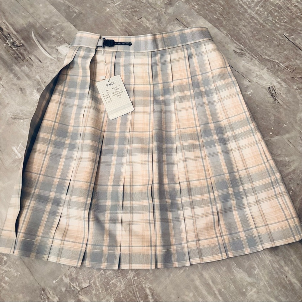 Plaid A-Line Pleated Skirt in Gray and Cream NWT